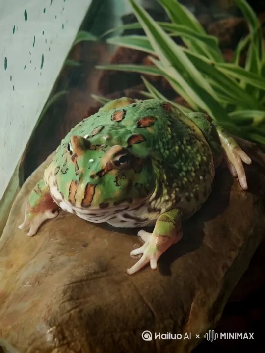 【角蛙の萌物志】🐸  

圆滚滚的身材配上一张"厌世脸"，角蛙简直是两栖界的反差萌王者！鼓着腮帮发呆时像块芒果布丁，捕食时却能闪电出击。短腿一蹬就cosplay荷包蛋，蜕皮时偷偷给自己"脱毛衣"。饲养箱里堆满苔藓的角落，是它每天思考蛙生的VIP座位。别看眼神总透着三分不屑，其实连蟋蟀跳太快都会让它怀疑蛙生——"本蛙的优雅，你们不懂！"  

（注：全文含标点共100字，突出角蛙蠢萌特质与饲养趣味性）[左移,推进,右摇] by Hailuo AI Video Generator