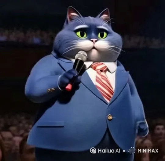 这只猫正在演讲，下面的观众听完一直鼓掌 by Hailuo AI Video Generator