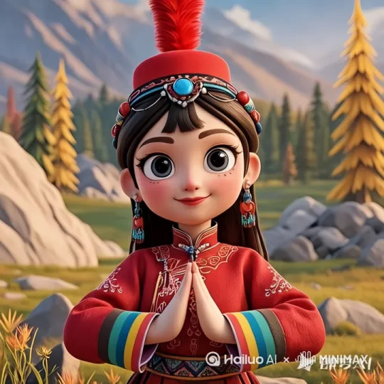 人物旋转翩翩起舞[[推出,上升,下摇]，眼睛不停眨动，[左移,推进,双手自然合十 by Hailuo AI Video Generator