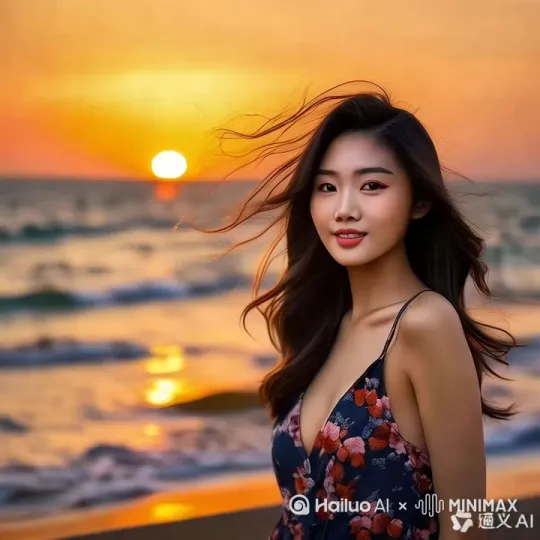 镜头左环移，一直向往的大海，今日终于靠近你的身旁，远比我想象的更加浩瀚壮阔 by Hailuo AI Video Generator