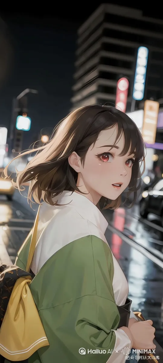 头发随风微微摆动，眨眼， by Hailuo AI Video Generator