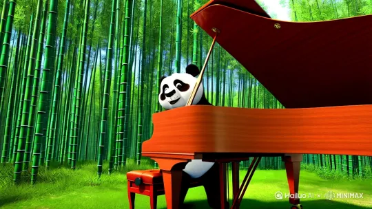 一只熊猫优美的环境中弹钢琴，从不同角度运镜。 by Hailuo AI Video Generator