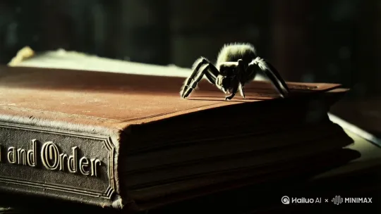 macro shot,a faint ray casts on a wolf spider and captures it in a crouched posture. It seems ready to spring into action at any moment. With its legs spread wide, it keeps its body low and creeps on an ancient book. The book whose leather spine is pocked with age spots has its embossed title—“Reason and Order”—faded to a ghostly outline.
Dust whirls in the air. Each particle seems to carry with it the memories of a bygone era. The air is thick with the smell of old books and decay, a scent that clings to everything within the library. As the dust swirls, it sometimes obscures the view, making the already gloomy space seem even more mysterious,the entire environment is dim and oppressive.
Mute and desaturated color grading,post - apocalyptic scene, intense contrast between light and dark,shot on RED Komodo, directed by Andrei Tarkovsky, brimming with profound reflections on humanity's fate. by Hailuo AI Video Generator