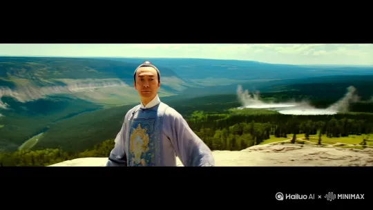 一个仙风道骨的道士在美国黄石公园里大战哥斯拉 by Hailuo AI Video Generator
