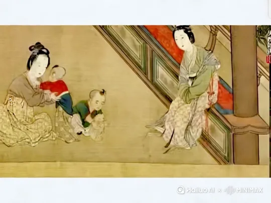 左边红衣宝宝往妈妈怀里钻，中间宝宝和狗狗在地上爬，右边女子拍手鼓励孩子 by Hailuo AI Video Generator
