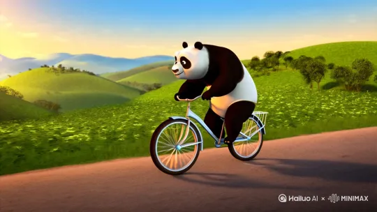 场景2: 开始骑行

镜头：中景，跟随熊猫骑行
描述：熊猫骑上自行车，开始沿着乡间小路前行。镜头跟随熊猫的骑行，展示周围的美丽景色。 by Hailuo AI Video Generator