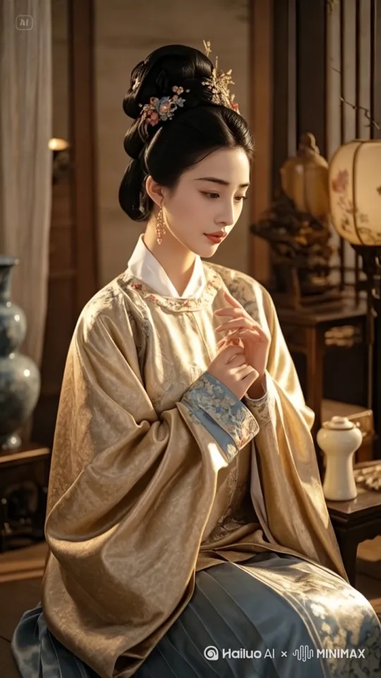 [右移,左摇,跟随]，汉服美人在为宫斗摇头叹息 by Hailuo AI Video Generator
