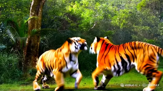 两只老虎在打架 by Hailuo AI Video Generator