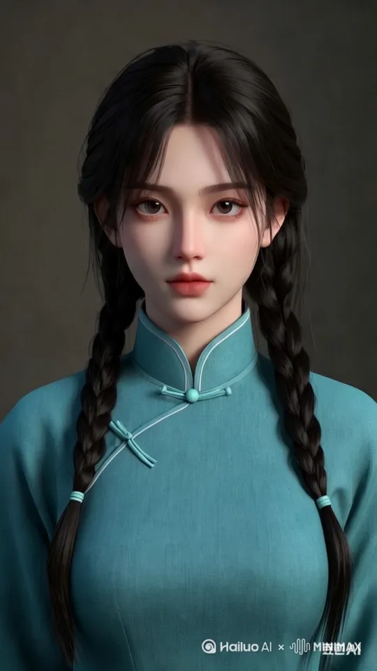 就是这就是这种女性穿的传统[推出,上升,下摇]薄布鞋和旗袍同一个颜色 by Hailuo AI Video Generator