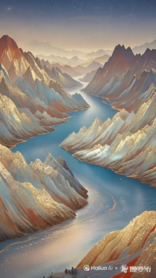 河水在流淌，水面波光粼粼，影视光线 by Hailuo AI Video Generator
