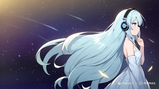 让少女的头发飘动，少女呼吸胸部微微起伏，背景中流星划过 by Hailuo AI Video Generator