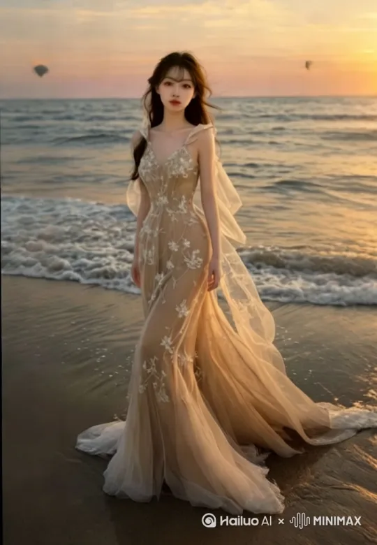 [左移,推进,右摇]漫步在海滩上，享受海风的吹拂 by Hailuo AI Video Generator