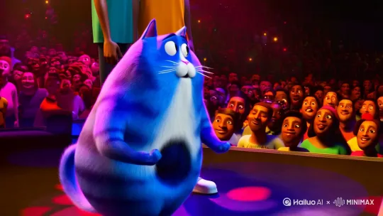 一只非常胖的蓝猫和科比布莱特演唱会唱歌 by Hailuo AI Video Generator