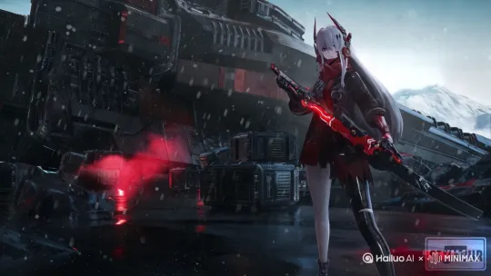 [右移,左摇,跟随]少女将手中的刀插入刀鞘，望向远方。 by Hailuo AI Video Generator