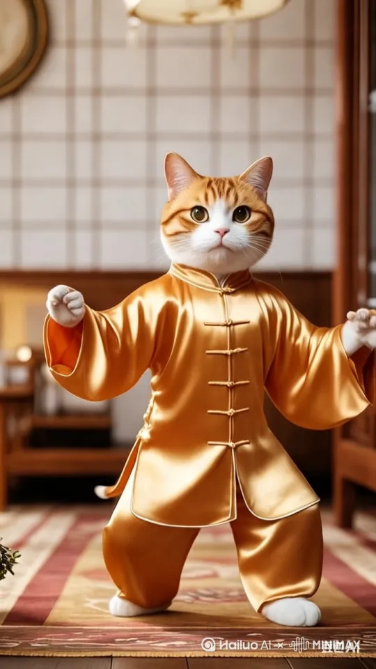 拟拟人化猫咪在打太极 by Hailuo AI Video Generator