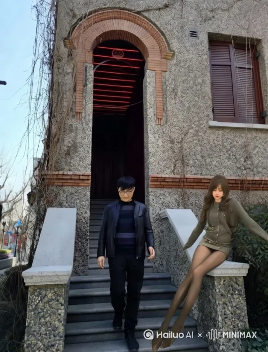 女孩站起来，然后和男的站在一起，然后一只大腿抬起来，单腿站立，镜头再慢慢拉近，注意人物的一致性不要有色差，可以整体画面色调调整成一种风格 by Hailuo AI Video Generator