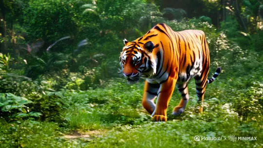 老虎喂猫吃饭 by Hailuo AI Video Generator
