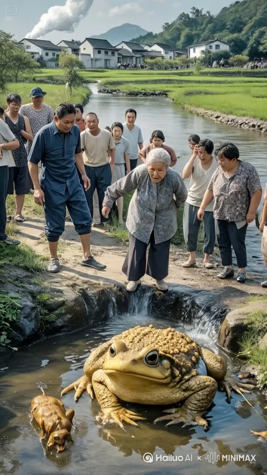 老奶奶用中国功夫跳上蟾蜍的背上，蟾蜍背着老奶奶疯狂跳跃，随即飞走，镜头跟随，动态移动。 by Hailuo AI Video Generator