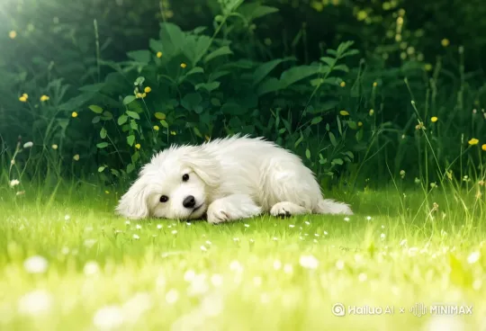 让这只狗站起来，竖起耳朵，张开嘴巴，汪汪地叫了几声。 by Hailuo AI Video Generator