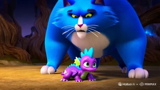 蓝色的蓝色的胖猫十分生气，揍了奶龙一顿。 by Hailuo AI Video Generator