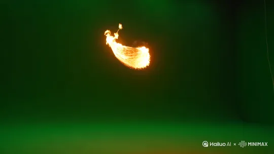 背景是一片纯色的绿幕，一团鬼火在空中飘浮 by Hailuo AI Video Generator