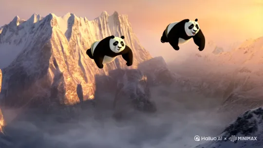 熊猫飞越山川 by Hailuo AI Video Generator