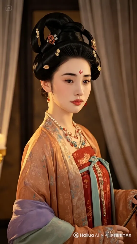 [左移,上升]，汉服美人側立着 by Hailuo AI Video Generator