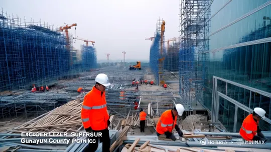 我是一名二级建照师，在江苏省灌云县幕墙现场干活，要求带安全帽，亲身在现场第一线 by Hailuo AI Video Generator
