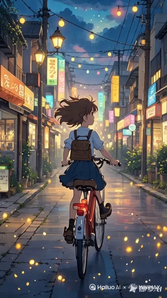 小女孩向前骑行着 by Hailuo AI Video Generator