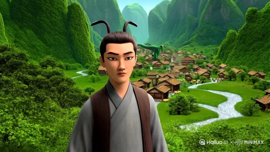 从前，有一个美丽的小村庄，被青翠的山峦和潺潺的溪流环绕。这个村庄里生活着一个勇敢的年轻农夫，名叫李明。李明长得高大英俊，拥有一双锐利的眼睛和一颗聪明的心。他在村民中享有很高的声誉，因为他勤劳、诚实，还有一身好武艺。有一天，村庄附近的森林里出现了妖怪。这个妖怪长相恐怖，绿色的皮肤像蛇般滑腻，头上长着两只弯曲的角，眼睛里透露着邪恶的光芒。它开始骚扰村民，偷走他们的食物和家畜，甚至还敢直接攻击村民。大家都害怕这个妖怪，没人能制服它。李明看到村民们生活在恐惧中，决心要拯救他们。他向村长保证，要与这个妖怪进行一场决斗。村长感动于李明的勇气和决心，把村子里最好的剑交给了他。李明踏上了寻找妖怪的道路。他在森林里走了很久，终于找到了妖怪的藏身之地。那是一个黑暗的洞穴，洞穴的入口长满了带刺的灌木，显得格外阴森。李明勇敢地挥舞着剑，踏进了洞穴。他与妖怪展开了一场惊心动魄的战斗。李明的剑法精准，每一次都能击中妖怪的要害。但妖怪也很厉害，它的攻击让李明感到无处可逃。战斗越来越激烈，李明的伤口越来越多，但他没有放弃。最后，他利用聪明的心，想出了一个办法。他假装败退，引诱妖怪追赶他。在一块巨大的石头旁边，李明突然转身，用尽全身力气将剑插入了妖怪的心脏。妖怪惨叫一声，化成了一道绿光消失在空中。李明胜利了，他艰难地走出洞穴，回到了村子。村民们为他欢呼鼓掌，感激不已。从此以后，他们再也不用担心妖怪的侵扰，生活恢复了平静。李明从此成了村子里的英雄，人们都尊敬地称他为“降妖英雄”。每次提起他，大家都会竖起大拇指，赞叹他的勇敢和智慧。李明谦虚地笑着，说他只是做了应该做的事。时间流逝，李明慢慢变老，但他那颗勇敢无畏的心从未改变。他用自己的经历教育村里的年轻人要勇敢面对困难，不畏艰险。他还告诉他们，外表的美丽并不是衡量一个人的标准，内心善良和勇敢才是真正的美。这个民间故事告诉我们：勇敢面对生活中的困难和挑战，用智慧和善良战胜邪恶。这样，我们才能成为真正的英雄。 by Hailuo AI Video Generator