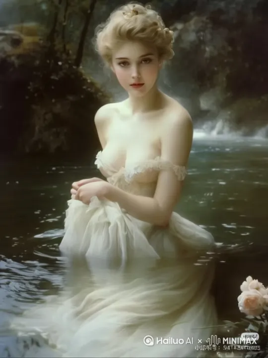 主题: 水中的女子
场景: 森林深处，水潭，光线透过树叶洒下，形成斑驳的光影。
角色: 一位身穿华丽裙子的女子
动作: 女子笑容灿烂，裙子时不时的摆动，优雅地水中行走。水流自然流动，波光粼粼
氛围: 神秘而浪漫，光线变化营造出梦幻效果，仿佛置身于童话世界。
细节: 裙子上的装饰物随着行走轻轻摆动，光斑在画面中闪烁，树叶沙沙作响。
色调: 柔和的暖色调，带有轻微的梦幻滤镜，增强神秘感。 by Hailuo AI Video Generator