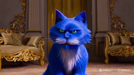 一只蓝色的猫很生气 by Hailuo AI Video Generator