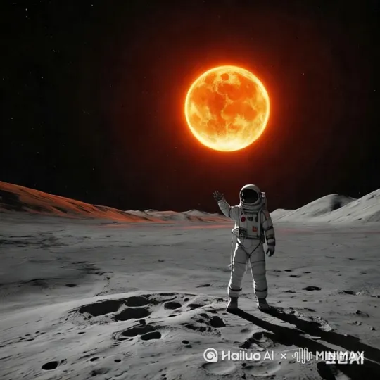 [右移,下降,变焦拉远]人望着燃烧的太阳，对比与周围的一望无际的黑，产生了由衷的恐惧，于是想拥抱太阳， by Hailuo AI Video Generator