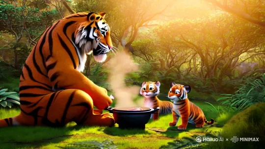 老虎喂小老虎喂小猫吃火锅 by Hailuo AI Video Generator
