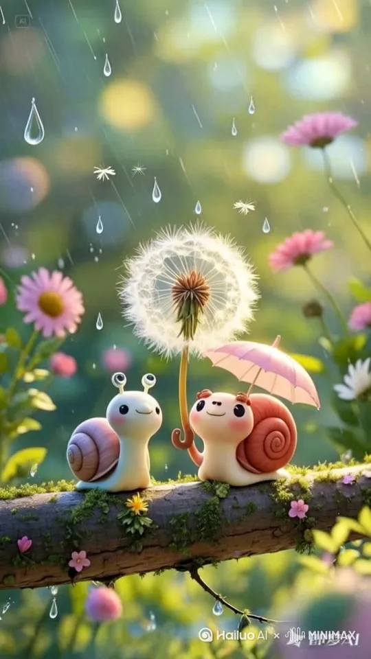 两只蜗牛扭动着身体，俏皮可爱，让人喜欢 by Hailuo AI Video Generator