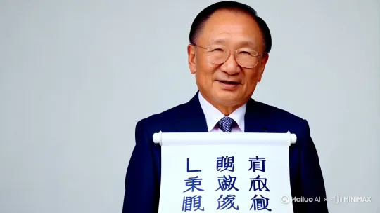 一个真人香港长和集团李嘉诚正面，他胸前挂着大白纸牌，大白纸牌写着汉字“李嘉诚”，然后画面切换成一个北宋宰相秦桧跪着的整个铜像正面，胸前挂着大白纸牌，大白纸牌写着汉字“汉奸秦桧” by Hailuo AI Video Generator