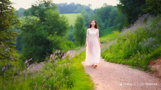 在乡村小道上见到一个美女 by Hailuo AI Video Generator