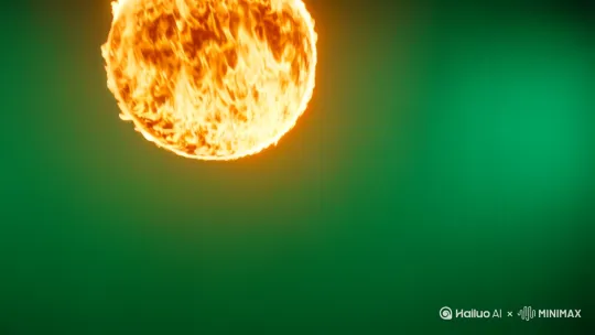 背景是一片纯色的绿幕，一团火在空中漂浮。 by Hailuo AI Video Generator