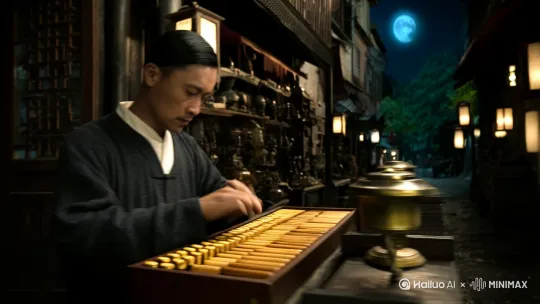 浓稠的夜色像打翻的墨汁浸透了琉璃厂，陈三更拨弄着黄铜算盘，算珠碰撞声在寂静的当铺里格外清脆。寅时三刻，木门忽然被夜风吹开半扇，月光里站着个穿绛紫缎面旗袍的女人，水波纹卷发上别着白兰花，怀里抱着个雕花木匣。

"掌柜的，当件老货。"女人的声音像是浸过冰水，细长手指掀开匣盖。暗红丝绒上躺着只翡翠镯子，月色下流转着诡异的红光，镯身布满蛛网般的血色纹路。陈三更刚要伸手，女人突然按住木匣："丑话说前头，这镯子要拿油纸裹着，子时之后万不能见月光。"

账房里的自鸣钟突然发疯似的乱响，惊得陈三更手一抖。再抬头时女人已不见踪影，柜台上凭空多了三块带着青苔的银元。他鬼使神差地摸了下玉镯，寒意顺着指尖直窜心口，仿佛攥着块千年寒冰。

当夜陈三更就发了高热。迷迷糊糊间总觉得有湿冷的东西在脖颈游走，恍惚看见个穿旗装的女人在雕花拔步床上悬着三尺白绫，腕上玉镯正往下滴着血珠。惊醒时发现那镯子不知何时套在了自己腕上，窗棂外透进的月光照得血色纹路像活过来似的蠕动。

"东家！王顺子出事了！"学徒阿福的惊叫划破黎明。后院柴房里，二十出头的小伙计蜷缩在墙角，七窍流出的黑血在地面凝成古怪符咒。最骇人的是尸体右腕缠满暗红血丝，像极了玉镯上的纹路。

陈三更扯开衣襟，发现自己心口不知何时爬满了同样的血丝。他踉跄着撞翻博古架，明代青花瓷瓶摔得粉碎，碎瓷片里突然滚出张泛黄的名帖——白云观清虚道长。

"这是光绪年间的东西。"道观里，清虚道长用朱砂笔挑开油纸，玉镯在正午阳光下竟渗出黑血，"当年珍妃投井前，有个贴身宫女偷了贵妃的陪葬镯子。后来那宫女全家七口暴毙，接手的古玩商接连横死，最后是龙虎山张天师用五雷符镇住的。"

暮色四合时，道长在当铺后院布下七星灯阵。陈三更按吩咐将玉镯浸在掺了黑狗血的糯米里，子时刚到，盛米的铜盆突然剧烈震动。清虚道长桃木剑刚触到玉镯，整条街的野猫齐声厉叫，玉镯表面龟裂开细纹，涌出的黑雾里隐约现出个披头散发的女人。

"快泼灯油！"道长道袍被阴风鼓得猎猎作响。陈三更哆嗦着将煤油淋在玉镯上，火折子刚碰到就蹿起一人高的幽蓝火焰。黑雾中伸出惨白的手抓向陈三更咽喉，千钧一发之际，道长咬破舌尖将血喷在桃木剑上，夜空骤然劈下一道惊雷。

满地碎玉中，清虚道长抹了把额头的血："怨气太深，怕是没除干净。"十年后的雨夜，陈三更在沦陷的北平街头，看见个日本大佐的腕上闪过一抹猩红碎玉。次日清晨，司令部传出歇斯底里的惨叫，卫兵们发现大佐的心口绽开朵血花，碎玉片深深嵌在心脏位置。 by Hailuo AI Video Generator