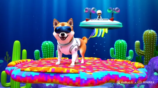 场景设定：
"一只戴VR眼镜的柴犬穿着宇航服，在漂浮的彩虹披萨上蹦迪，背景是深海里的仙人掌摇滚乐队，UFO用章鱼触手打碟，每踩一步披萨就弹出会说话的寿司表情包"

吸睛元素：
1️⃣ 反差萌暴击：科技感VR+蠢萌柴犬+魔性舞步
2️⃣ 超现实混搭：深海x外太空x美食派对
3️⃣ 流行梗三连击：外星章鱼打碟/寿司表情包/发光弹幕
4️⃣ 动态暴走细节：
- 柴犬每甩头就掉落狗粮形状的比特币
- UFO射出彩虹屁把仙人掌变成disco球
- 披萨边缘像素故障特效
- 突然弹出"一键三连"按钮被狗爪拍碎

高潮彩蛋：
当柴犬跳出魔性太空步时，所有寿司突然睁开咸鱼眼，齐声喊出"奥利给！"，整个画面瞬间炸成烟花组成的点赞手势

🎯爆款配方：
荧光色故障艺术+无限循环魔性动作+要素过多精神污染，适配短视频平台的沙雕传播特性，保证3秒留住观众，7秒引发截图传播！ by Hailuo AI Video Generator