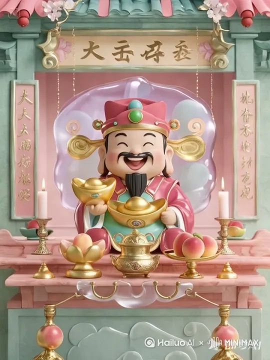 财神爷哈哈大笑，无数金币从天空洒落 by Hailuo AI Video Generator