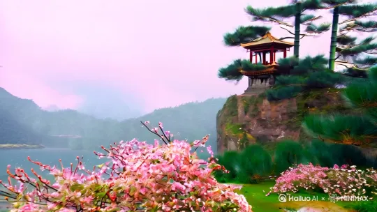 - *春芳已歇*：镜头扫过凋零的花瓣与苍翠松柏对比，暗示季节流转。  
     - *王孙自留*：诗人背影立于山亭，手持书卷远眺，画面渐虚化为水墨风格
   - 雨后场景采用柔光滤镜，模拟湿润空气的漫反射 
   - 用“水波纹”特效衔接“清泉”与“渔舟”镜头；  
   - 通过落叶飘动实现“竹喧”到“莲动”的场景切换
- **文化符号**：渔舟场景可融入唐代服饰元素，浣女衣裙参考《国家宝藏》中唐代织物复原设计 by Hailuo AI Video Generator