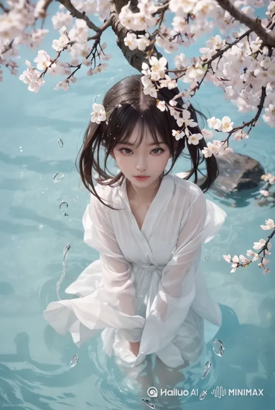 梨花树下美女展颜一笑[下降,上摇] by Hailuo AI Video Generator