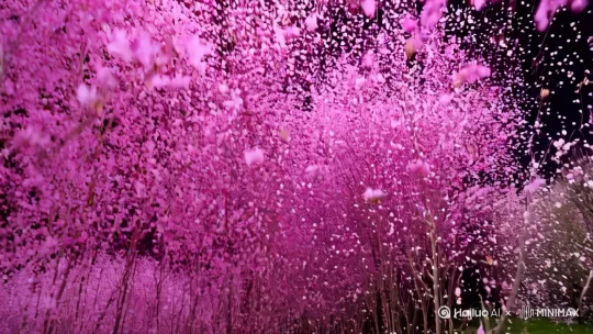 满屏樱花飘落，然后，镜头切换聚焦一朵绽放的莲花 by Hailuo AI Video Generator