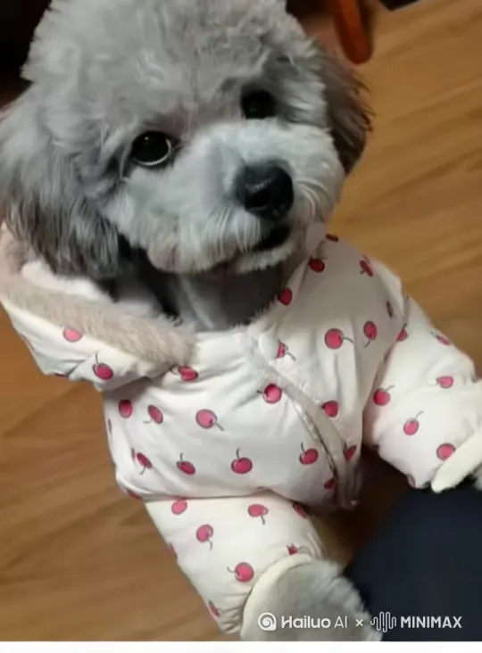 一只灰泰迪，微风轻轻吹动身上的毛发，脸上的毛发在风中轻轻不停地飘拂着，身上的衣服也在风中吹动轻微有动感，头轻轻转过右边一点点，略微睁开眼睛一条缝瞄一眼，右手轻轻抓起酒瓶放嘴边用力喝了一只并吞下，有吞咽动作和腹部衣服有动感，再放下瓶子，然后恢复初前动作，再任风吹动毛发。 by Hailuo AI Video Generator