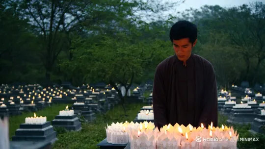清明节到了，想生成一个我跪在父母两人坟头烧纸祭典的视频，以表达心意 by Hailuo AI Video Generator