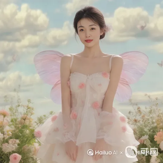 少女在花丛中奔跑，追逐蝴蝶。电影质感。 by Hailuo AI Video Generator