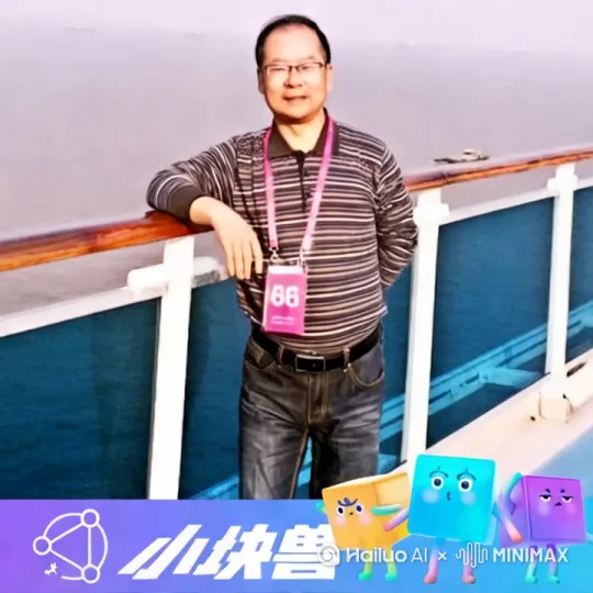 我手持单反相机📷，在海轮上，和一韩国美女聊天，替美女拍写真，周围环境优美，碧水蓝天[左移,右摇,跟随] by Hailuo AI Video Generator