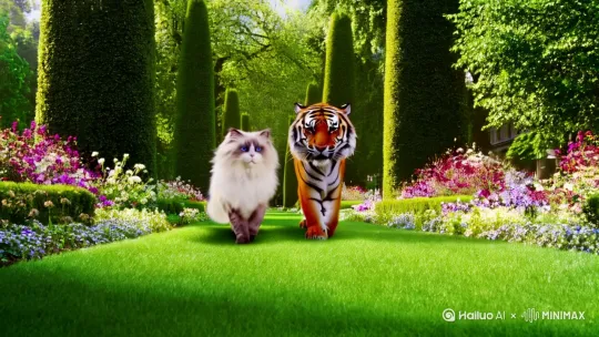 布偶猫与老虎一起逛公园 by Hailuo AI Video Generator