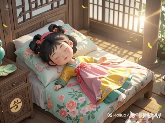 镜头聚焦在小女孩的脸上。然后慢慢的推进。接着小女孩慢慢的睁开眼睛 by Hailuo AI Video Generator